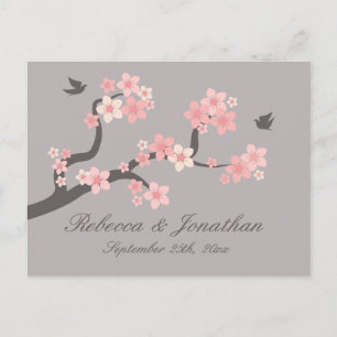 Cherry Blossom roze/grijs RSVP-briefkaart Uitnodiging Briefkaart