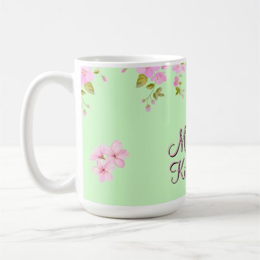 Cherry Blossom  Roze & Groen Custom Koffiemok (Links)