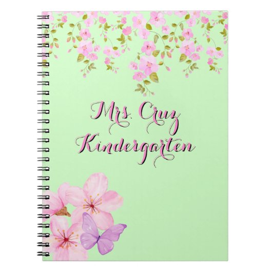 Cherry Blossom  Roze & Groen Custom Notitieboek (Voorkant)