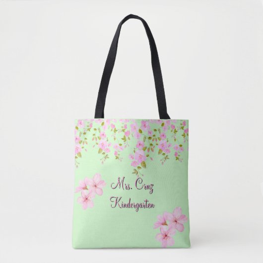 Cherry Blossom  Roze & Groen Custom Tote Bag (Voorkant)