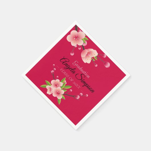 Cherry Blossom Roze groene bloem Graduation Party Servet (Hoek)
