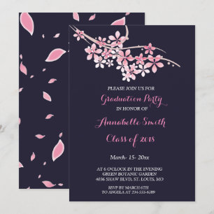 Cherry Blossom Roze marine bloemen Afstudeerfeest Kaart