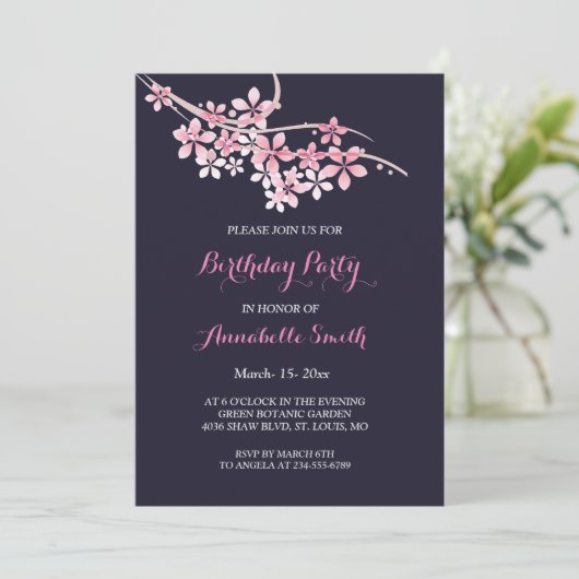 Cherry Blossom Roze marine bloemen Verjaardagsfees Kaart (Staand voorkant)