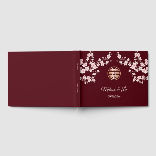 Cherry Blossom Roze Maroon Chinese bruiloft Gastenboek (Volledig)