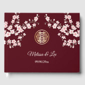 Cherry Blossom Roze Maroon Chinese bruiloft Gastenboek (Voorkant)