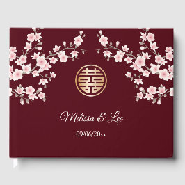 Cherry Blossom Roze Maroon Chinese bruiloft Gastenboek
