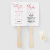 Cherry Blossom Roze Navy Flora Trouwprogramma Handwaaier (Voorkant en achterkant)