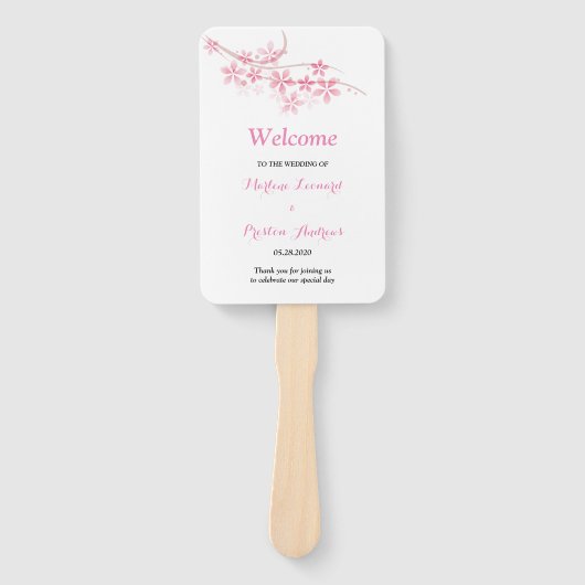 Cherry Blossom Roze Navy Flora Trouwprogramma Handwaaier (Voorkant)