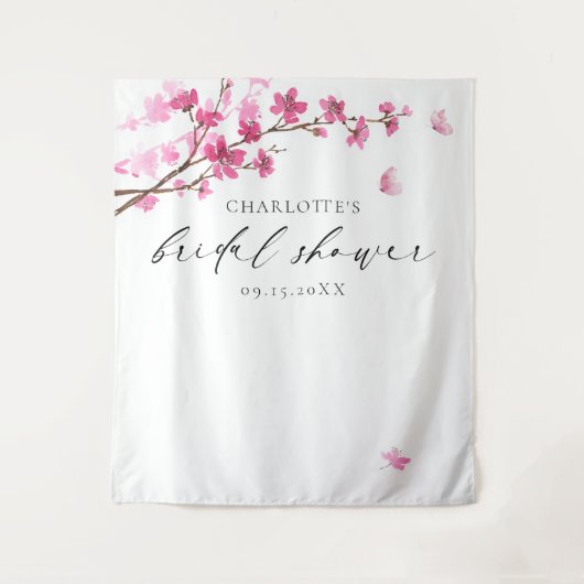 Cherry Blossom Roze Vlinder Vrijgezellenfeest Wandkleed (Voorkant)