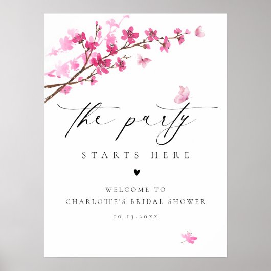 Cherry Blossom Roze Vlinder Welkomstbord Poster (Voorkant)