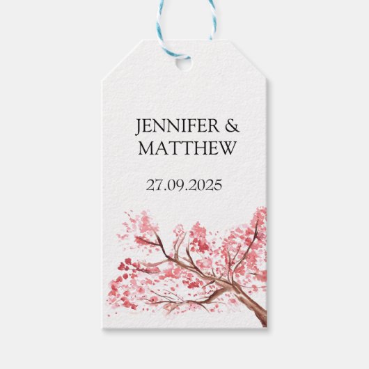 Cherry Blossom Roze Waterverf Elegante bruiloft Cadeaulabel (Voorkant)