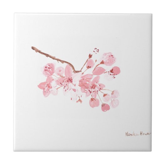 Cherry blossom roze waterverf sakura tegeltje (Voorkant)