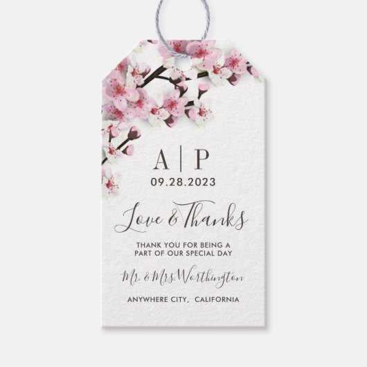Cherry Blossom Roze Wit Bruiloft Favor Labels Cadeaulabel (Voorkant)