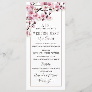 Cherry Blossom Roze Wit Bruiloft Menu Kaarten