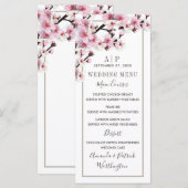 Cherry Blossom Roze Wit Bruiloft Menu Kaarten (Voorkant / Achterkant)