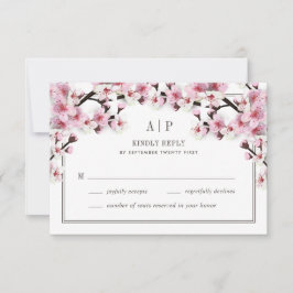 Cherry Blossom Roze Wit Bruiloft RSVP Kaarten