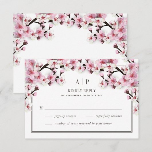 Cherry Blossom Roze Wit Bruiloft RSVP Kaarten (Voorkant / Achterkant)