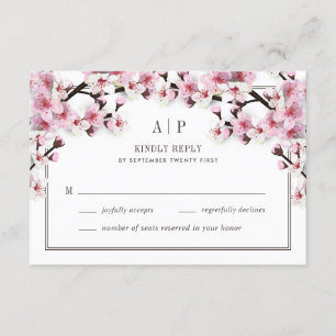 Cherry Blossom Roze Wit Bruiloft RSVP Kaarten Kaartje