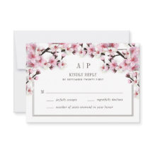 Cherry Blossom Roze Wit Bruiloft RSVP Kaarten