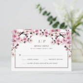 Cherry Blossom Roze Wit Bruiloft RSVP Kaarten Kaartje (Staand voorkant)