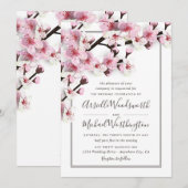 Cherry Blossom Roze Wit Bruiloft Uitnodigingen (Voorkant / Achterkant)