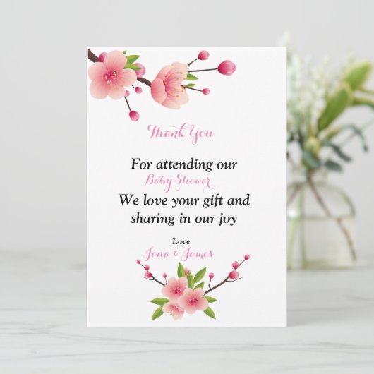 Cherry Blossom Roze Wit groen bloemendank u Bedankkaart (Staand voorkant)