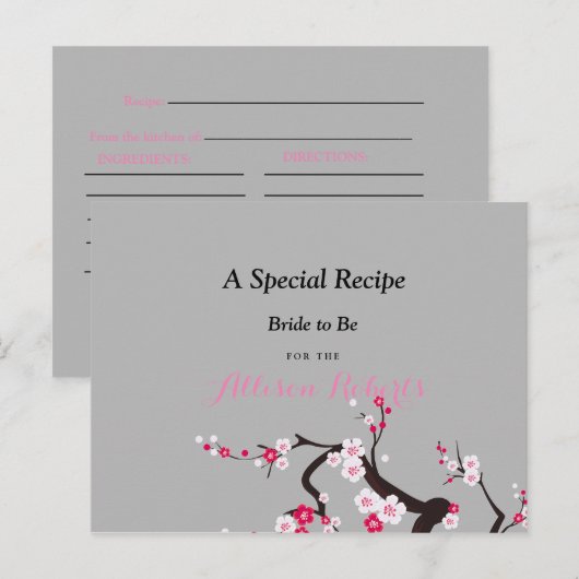 Cherry Blossom Roze Wit Vrijgezellenfeest Recept Briefkaart (Voorkant / Achterkant)