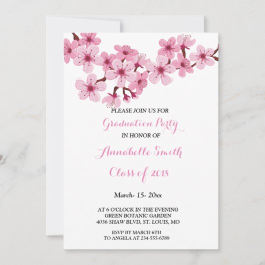 Cherry Blossom Roze Witte Bloemen Graduation Party Kaart (Voorkant)