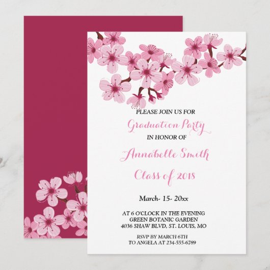 Cherry Blossom Roze Witte Bloemen Graduation Party Kaart (Voorkant / Achterkant)