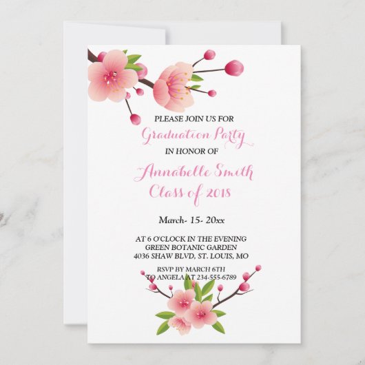 Cherry Blossom Roze Witte Bloemen Graduation Party Kaart (Voorkant)