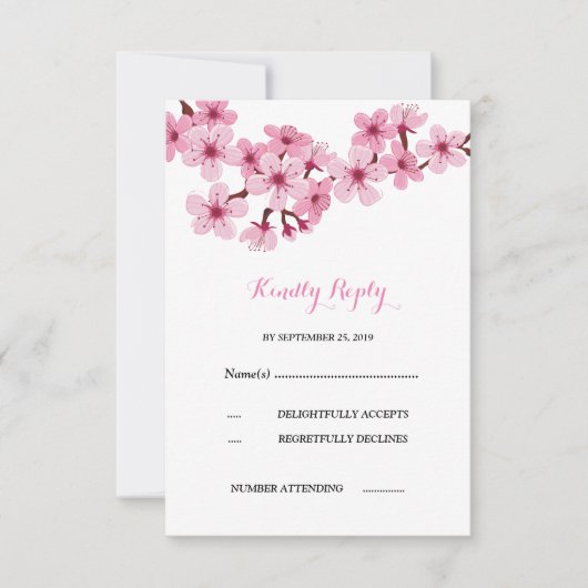 Cherry Blossom Roze Witte Bloemen Huwelijk RSVP (Voorkant)
