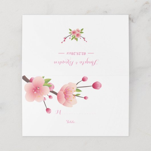 Cherry Blossom Roze Witte Bloemen Place Card Plaatskaartje (Buitenkant ongevouwen)