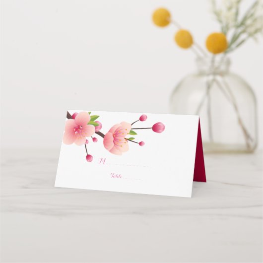 Cherry Blossom Roze Witte Bloemen Place Card Plaatskaartje (Voorkant)