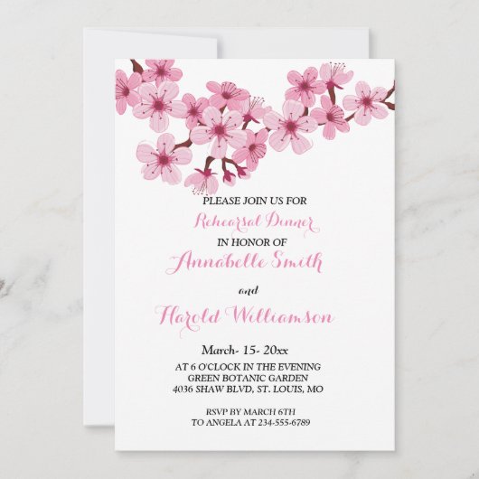 Cherry Blossom Roze Witte Bloemen Repetitie Diner Kaart (Voorkant)