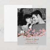 Cherry Blossom Roze Zilver Bewaar de datum Foto Save The Date (Voorkant / Achterkant)