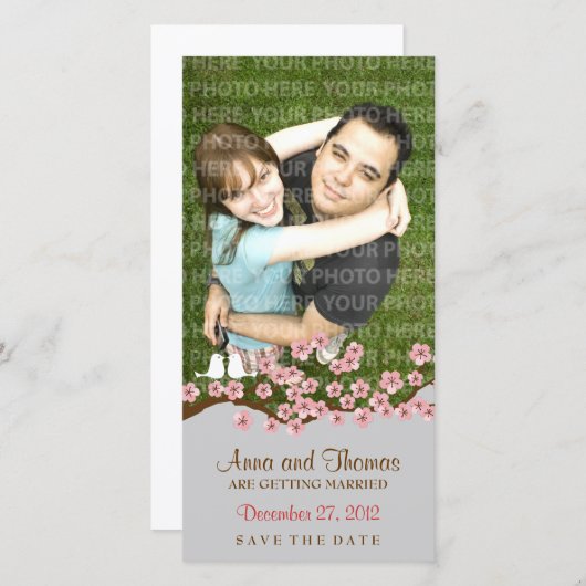 Cherry Blossom Roze Zilver Bewaar de datum Foto Save The Date (Voorkant / Achterkant)