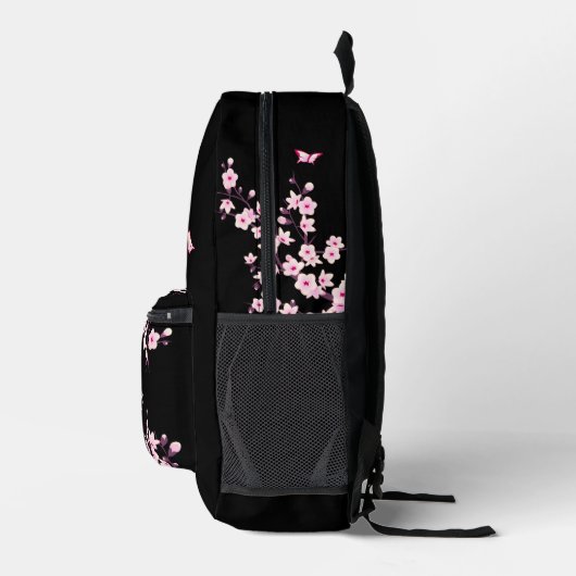 Cherry Blossom Roze Zwart Monogram Bedrukte Rugzak (Rechts)