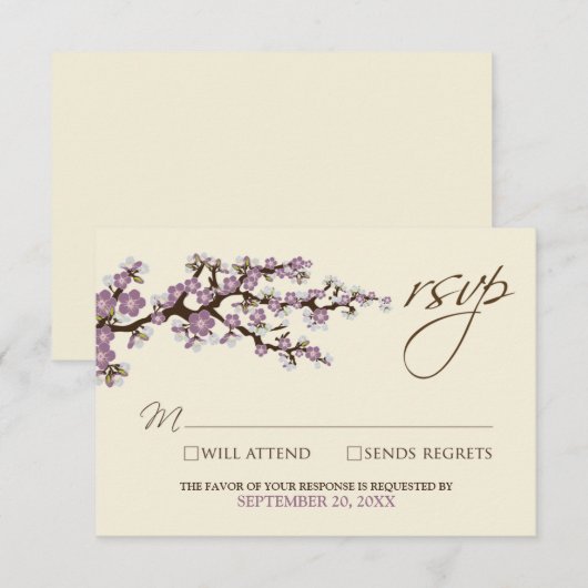 Cherry Blossom RSVP Card (lavendel) (Voorkant / Achterkant)