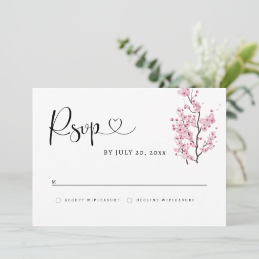 CHERRY Blossom RSVP Card Save The Date (Staand voorkant)