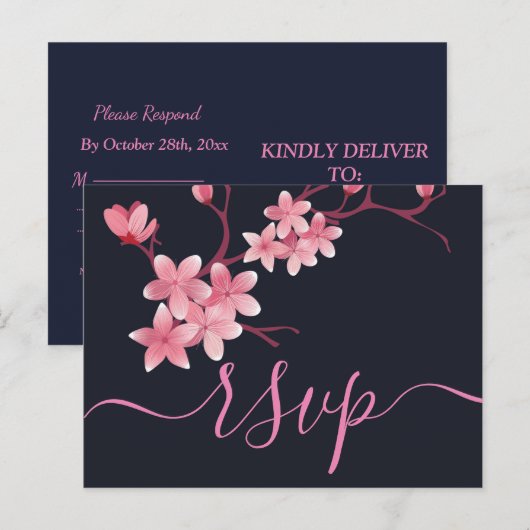 Cherry Blossom RSVP Invitation Briefkaart (Voorkant / Achterkant)