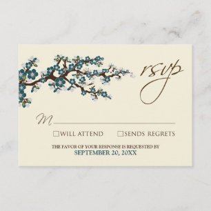 Cherry Blossom RSVP-kaart (blauwgroen) RSVP Kaartje