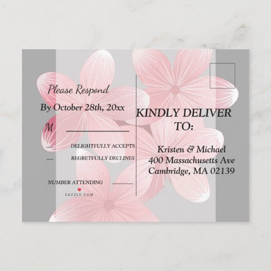 Cherry Blossom RSVP Uitnodiging Briefkaart (Achterkant)