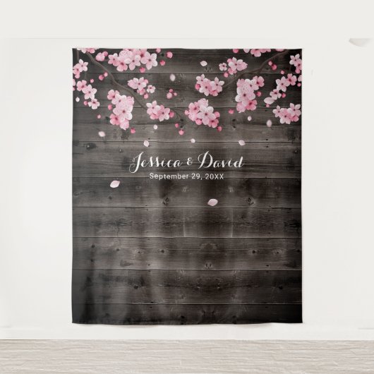 Cherry Blossom Rustic Barn Wedding Backdruppels Wandkleed (Voorkant)