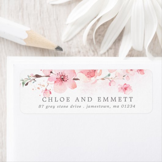 Cherry Blossom Rustic Pink Floral Address Etiket (Insitu)