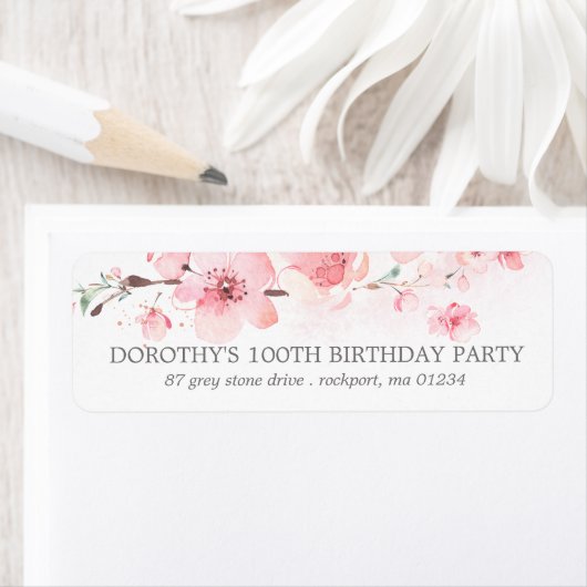 Cherry Blossom Rustic Pink Floral Address Label (Insitu)