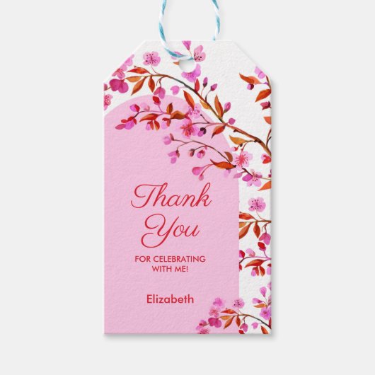 Cherry Blossom Sakura Bloem Roze Wit Verjaardag Cadeaulabel (Voorkant)