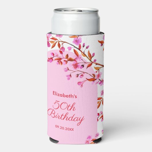Cherry Blossom Sakura Bloem Roze Wit Verjaardag Seltzer Blikjeskoeler (Seltzer Achterkant)