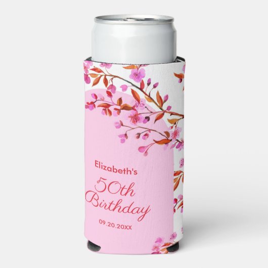 Cherry Blossom Sakura Bloem Roze Wit Verjaardag Seltzer Blikjeskoeler (Seltzer Voorkant)