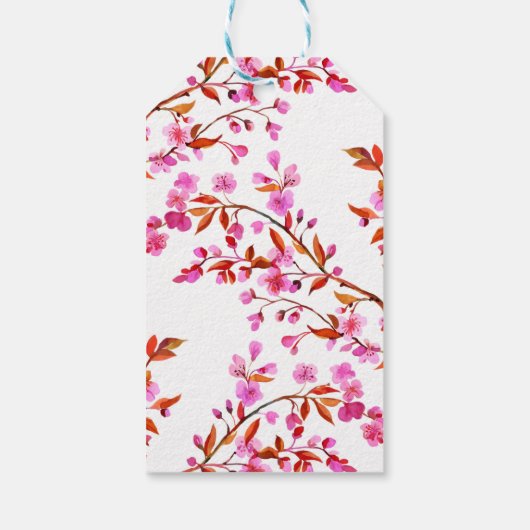 Cherry Blossom Sakura Bloem Zwart Wit Verjaardag Cadeaulabel (Achterkant)