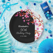 Cherry Blossom Sakura Bloem Zwart Wit Verjaardag Papieren Bordje (Feest)